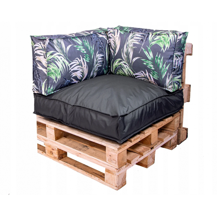 Paletové sedenie Golden Garden GG66/1 - podsedák a vankúš 80cm x 80cm x 15cm penový granulát grafitová vzor kvety 1